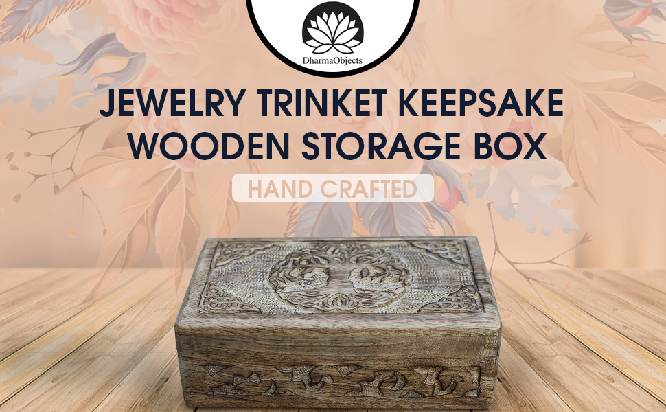 Hand Carved Jewelry Trinket Keepsake Wooden Storage Box (Celtic Tree of Life, Large) - DharmaObjects