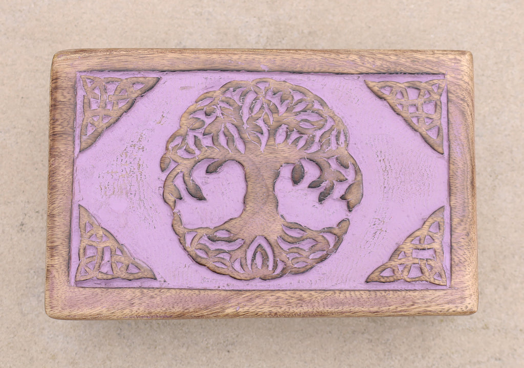 Hand Carved Jewelry Trinket Keepsake Wooden Storage Box (Celtic Tree of Life, Large) - DharmaObjects