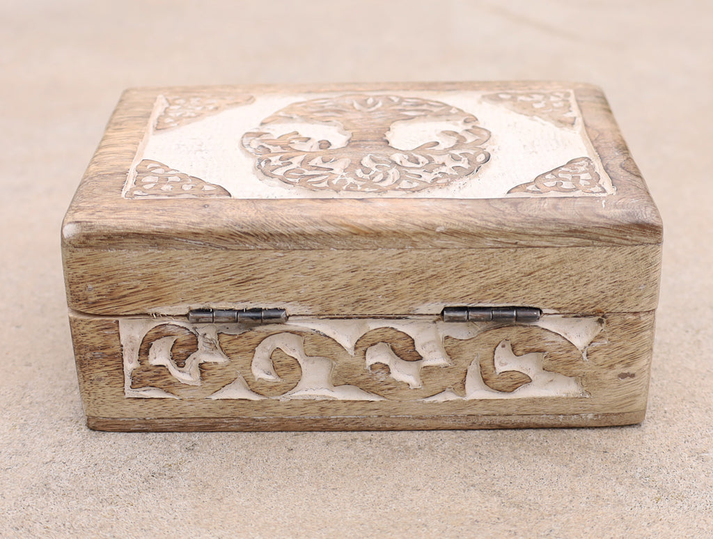 Celtic Tree Of Life Hand Carved Jewelry Storage Keepsake Wooden Box