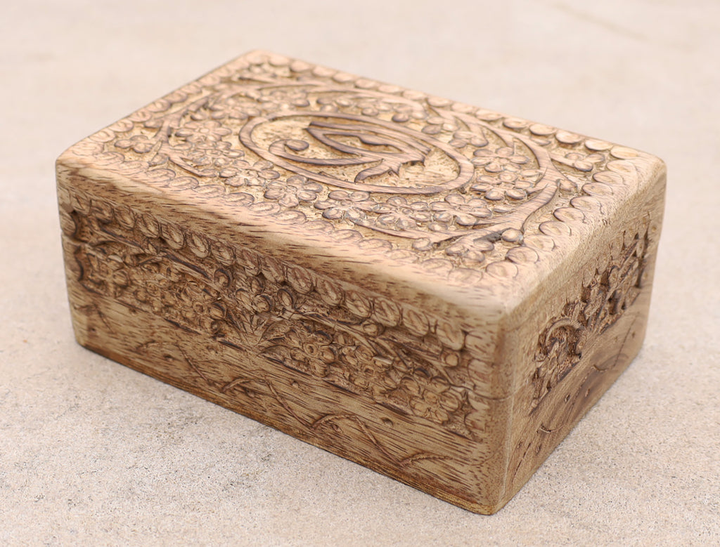 Egyptian Eye of Horus Hand Carved Jewelry Trinket Keepsake Wooden Storage Box - DharmaObjects