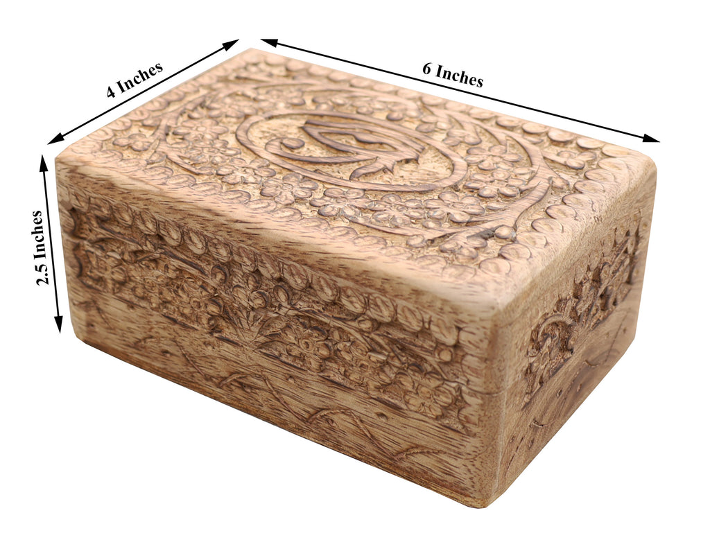 Egyptian Eye of Horus Hand Carved Jewelry Trinket Keepsake Wooden Storage Box - DharmaObjects