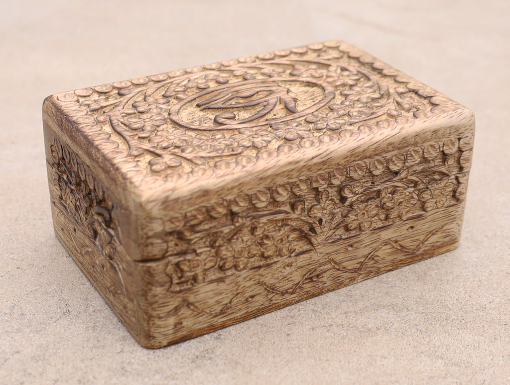 Egyptian Eye of Horus Hand Carved Jewelry Trinket Keepsake Wooden Storage Box - DharmaObjects