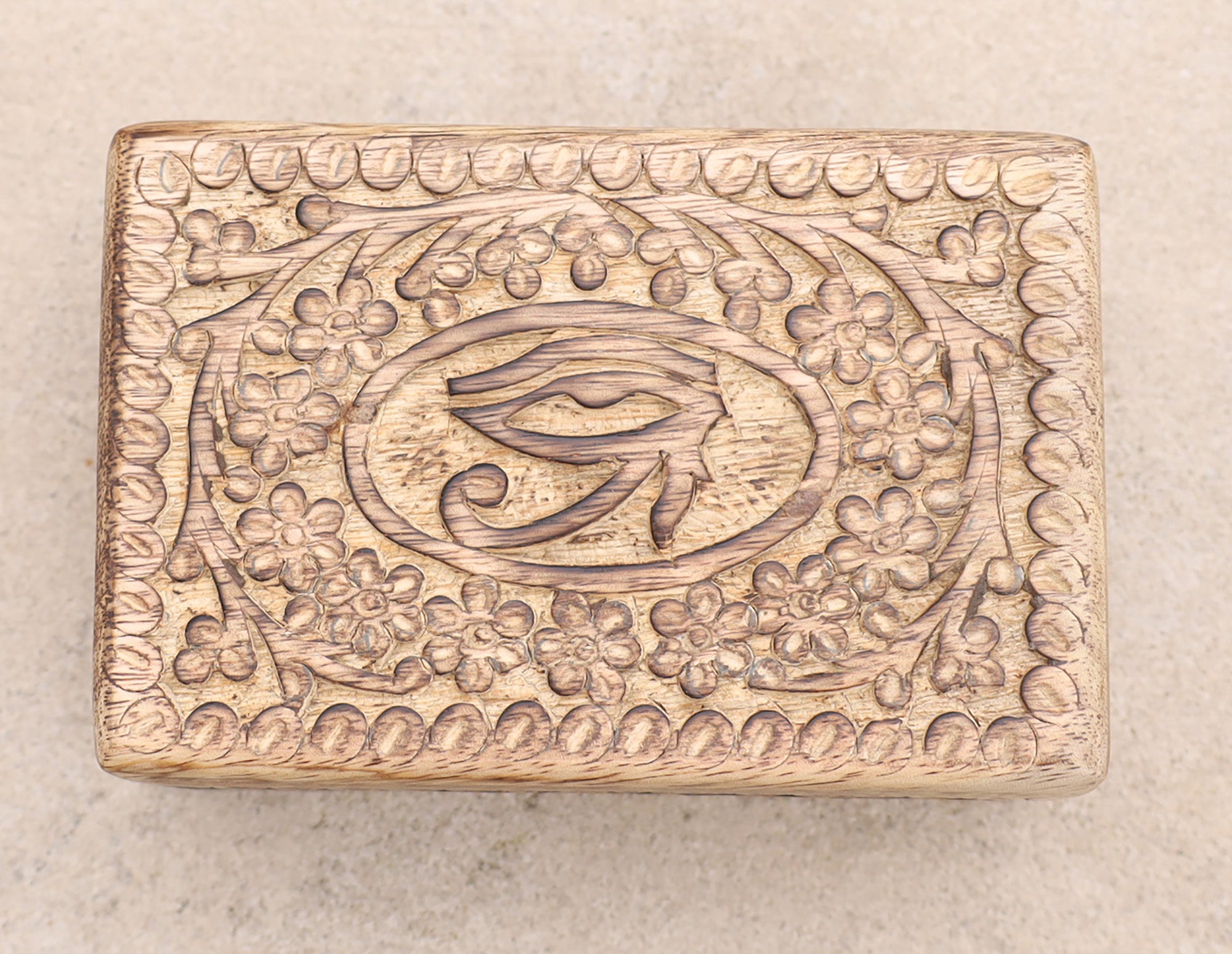 Egyptian Eye of Horus Hand Carved Jewelry Trinket Keepsake Wooden Storage Box - DharmaObjects