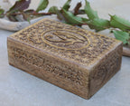 Egyptian Eye of Horus Hand Carved Jewelry Trinket Keepsake Wooden Storage Box - DharmaObjects