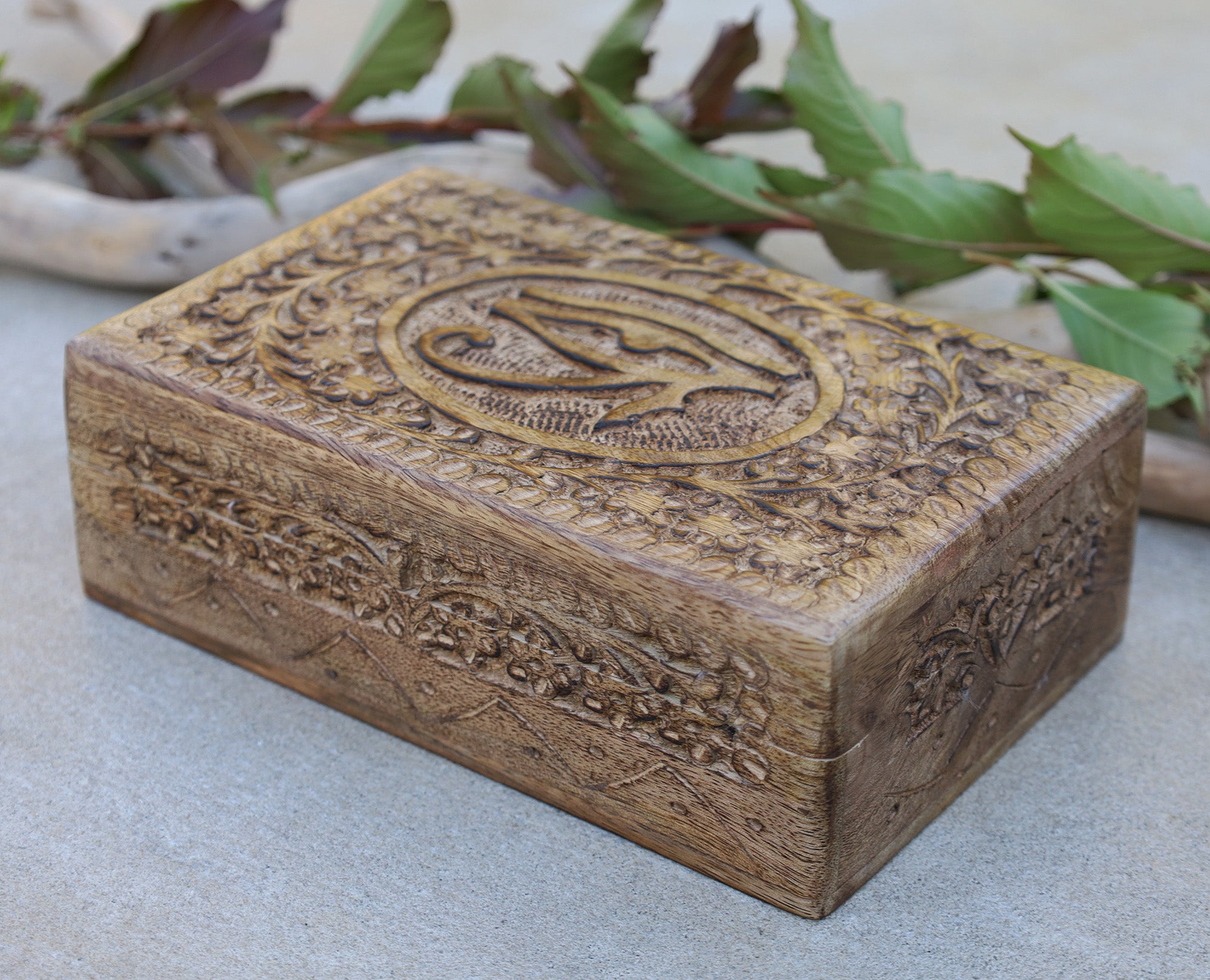 Egyptian Eye of Horus Hand Carved Jewelry Trinket Keepsake Wooden Storage Box - DharmaObjects