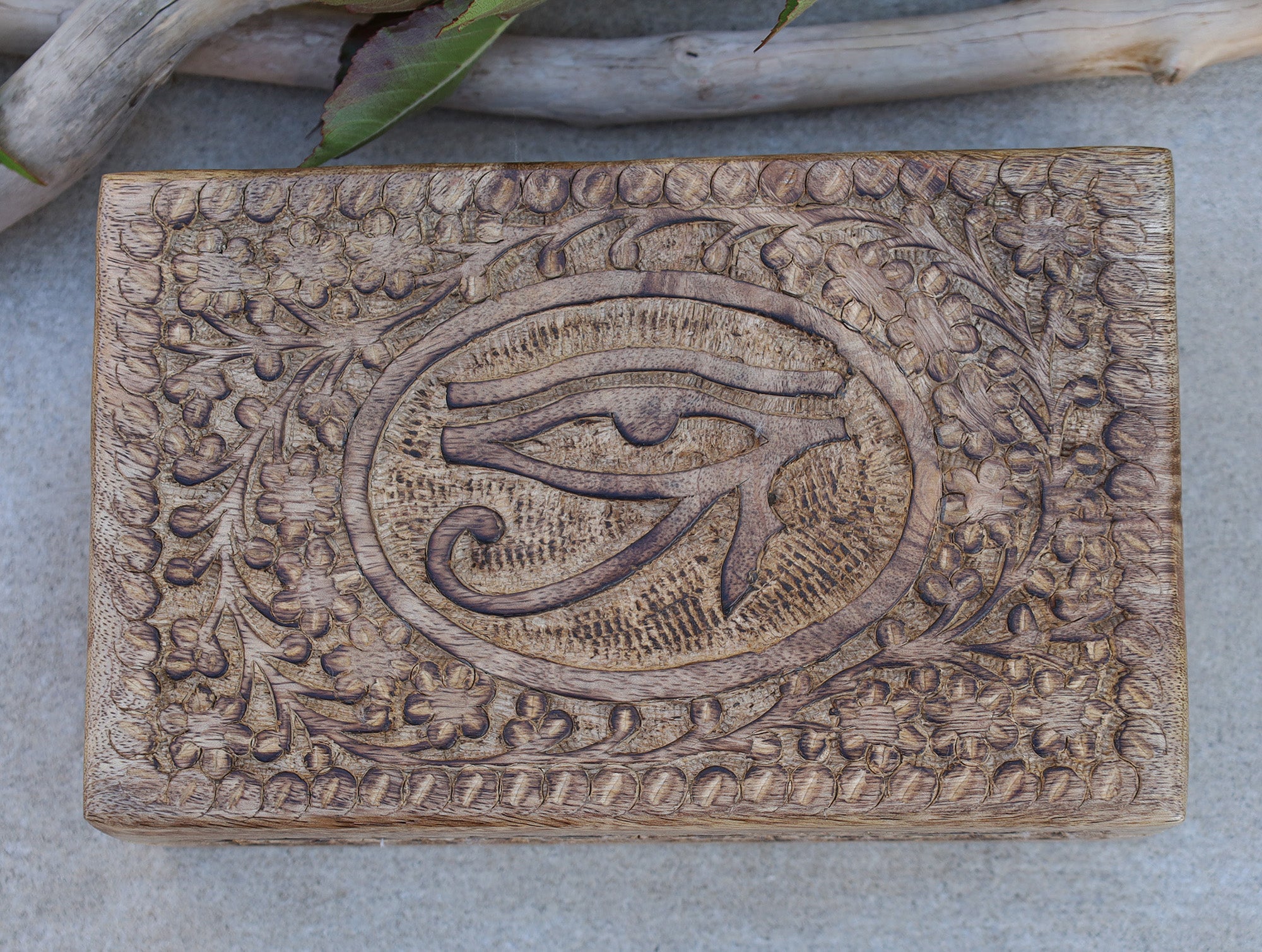 Egyptian Eye of Horus Hand Carved Jewelry Trinket Keepsake Wooden Storage Box - DharmaObjects