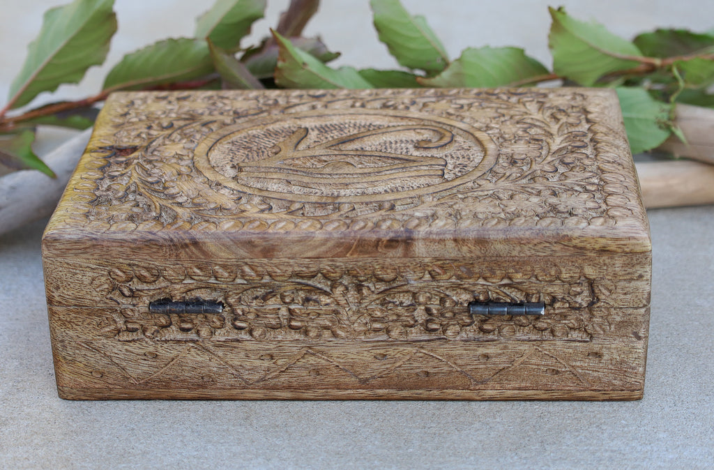 Egyptian Eye of Horus Hand Carved Jewelry Trinket Keepsake Wooden Storage Box - DharmaObjects