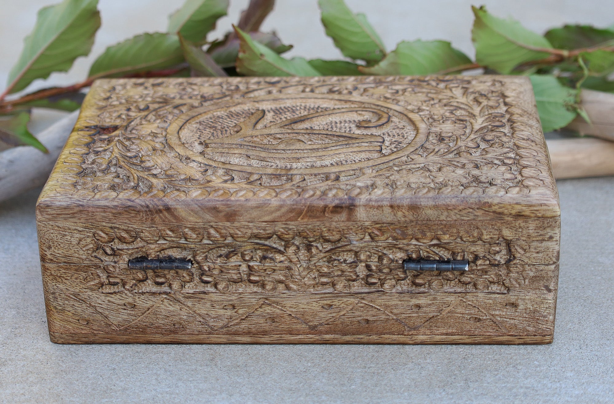 Egyptian Eye of Horus Hand Carved Jewelry Trinket Keepsake Wooden Storage Box - DharmaObjects