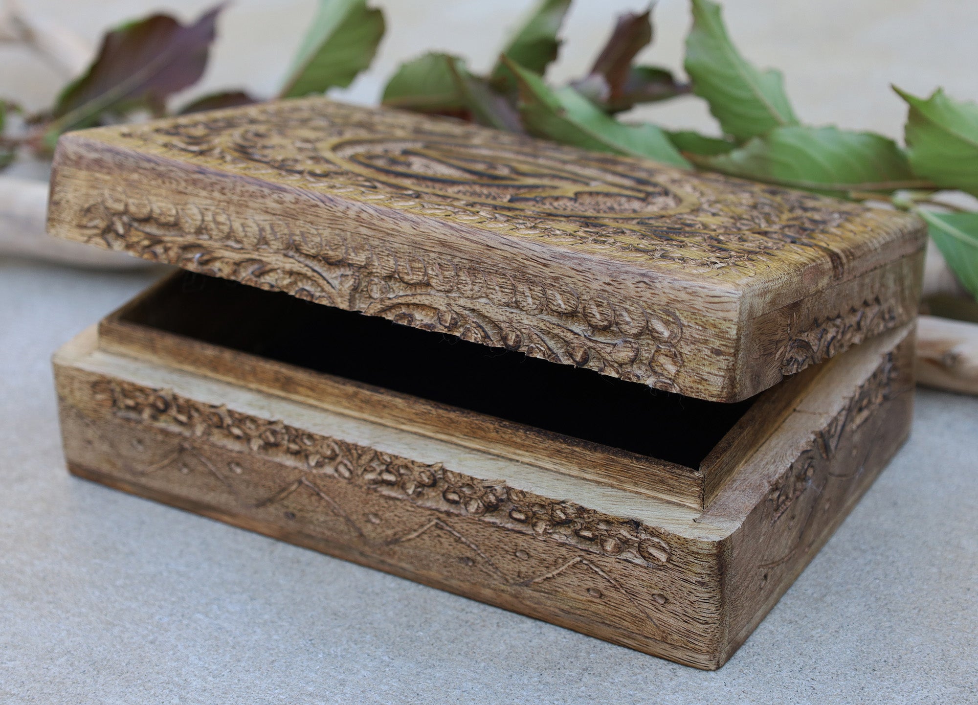 Egyptian Eye of Horus Hand Carved Jewelry Trinket Keepsake Wooden Storage Box - DharmaObjects