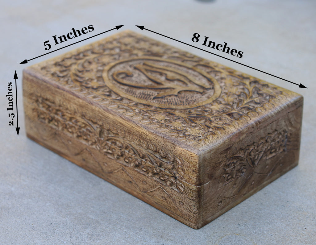 Egyptian Eye of Horus Hand Carved Jewelry Trinket Keepsake Wooden Storage Box - DharmaObjects