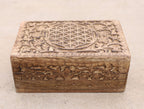 Hand Carved Jewelry Trinket Keepsake Wooden Storage Box (Medium, Flower of Life) - DharmaObjects