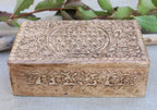 Hand Carved Jewelry Trinket Keepsake Wooden Storage Box (Large, Flower of Life) - DharmaObjects