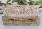 Hand Carved Jewelry Trinket Keepsake Wooden Storage Box (Large, Flower of Life) - DharmaObjects