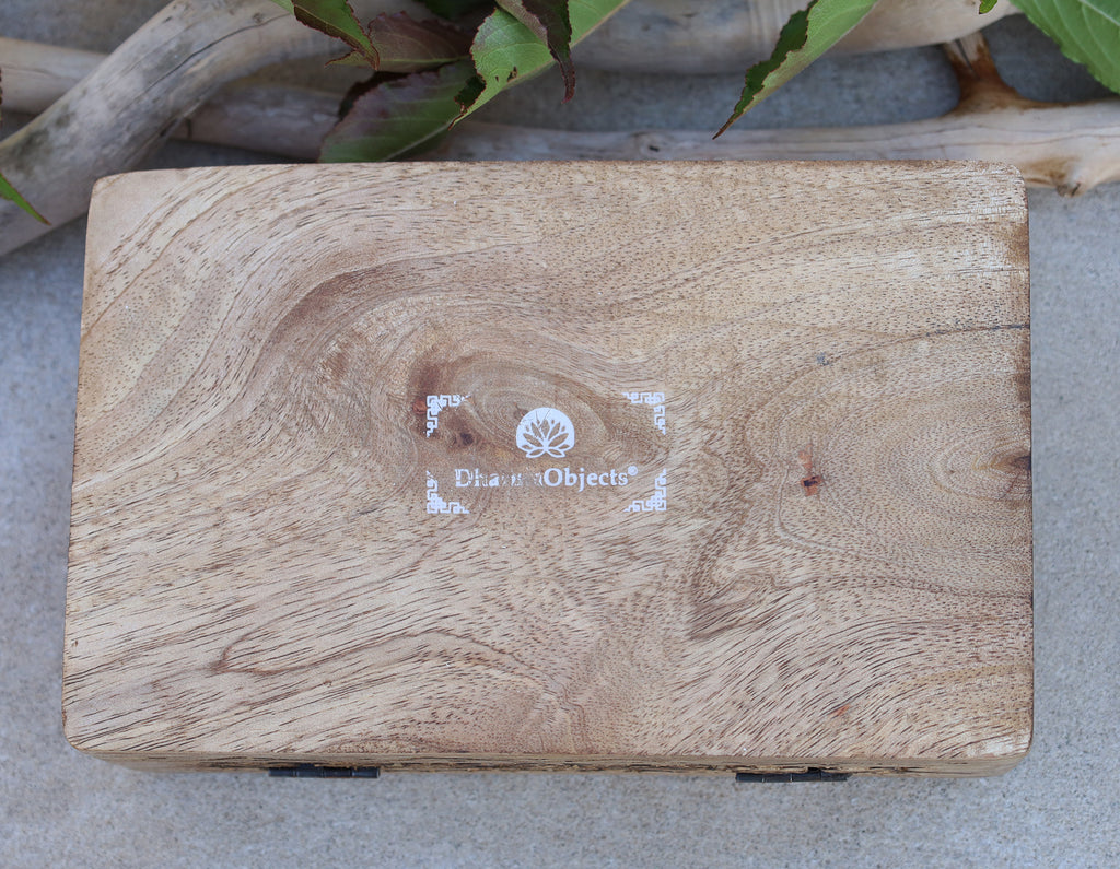 Hand Carved Jewelry Trinket Keepsake Wooden Storage Box (Large, Flower of Life) - DharmaObjects