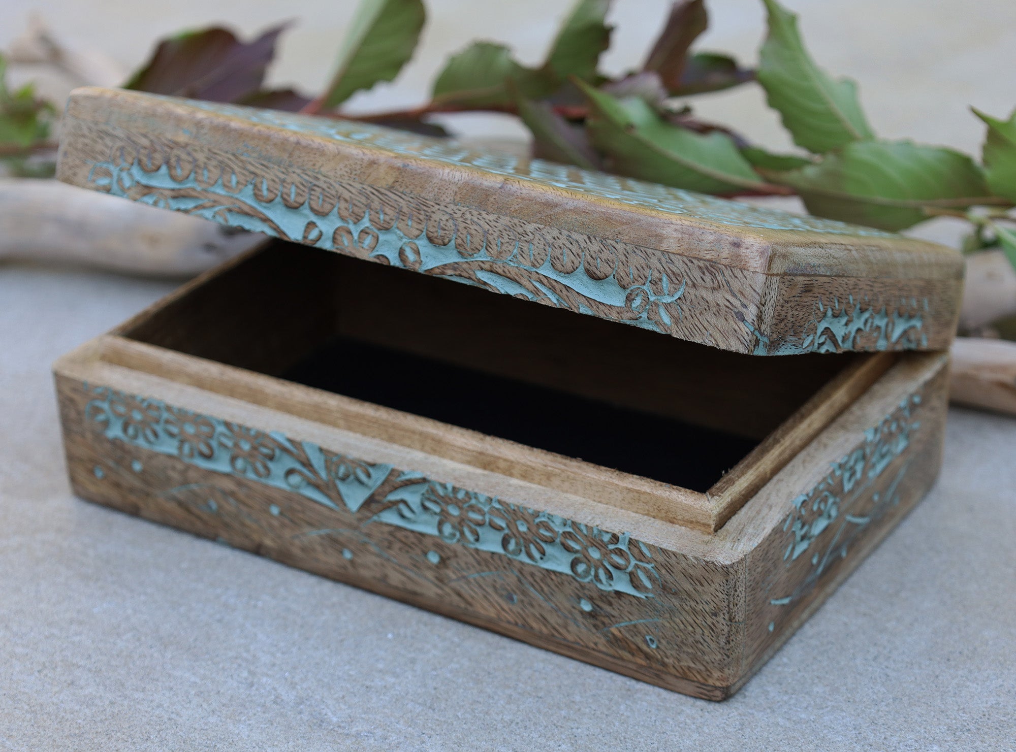 Hand Carved Jewelry Trinket Keepsake Wooden Storage Box (Large, Flower of Life) - DharmaObjects