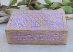Hand Carved Jewelry Trinket Keepsake Wooden Storage Box (Large, Flower of Life) - DharmaObjects
