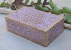 Hand Carved Jewelry Trinket Keepsake Wooden Storage Box (Large, Flower of Life) - DharmaObjects