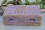 Hand Carved Jewelry Trinket Keepsake Wooden Storage Box (Large, Flower of Life) - DharmaObjects