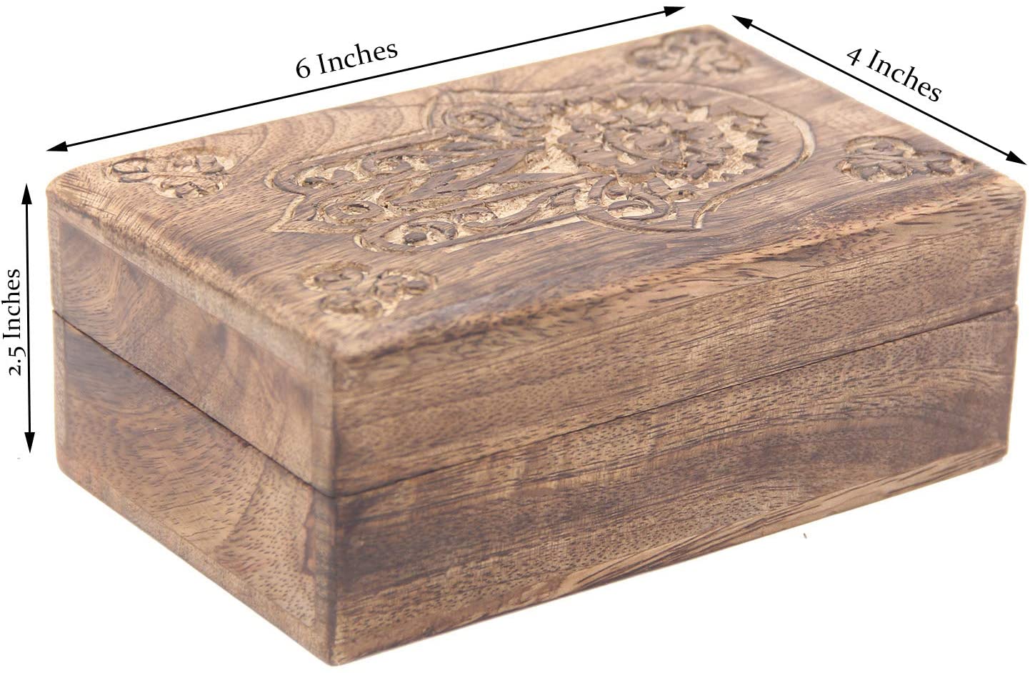 Hamsa Hand of Fatima Hand Carved Jewelry Trinket Keepsake Wooden Storage Box - DharmaObjects