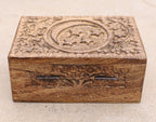 Celestial Moon and Stars Hand Carved Wooden Storage Keepsake Box - DharmaObjects