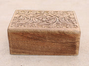 Hand Carved Jewelry Trinket Keepsake Wooden Storage Box Triple Moon