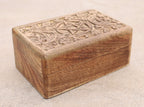 Hand Carved Jewelry Trinket Keepsake Wooden Storage Box Triple Moon - DharmaObjects