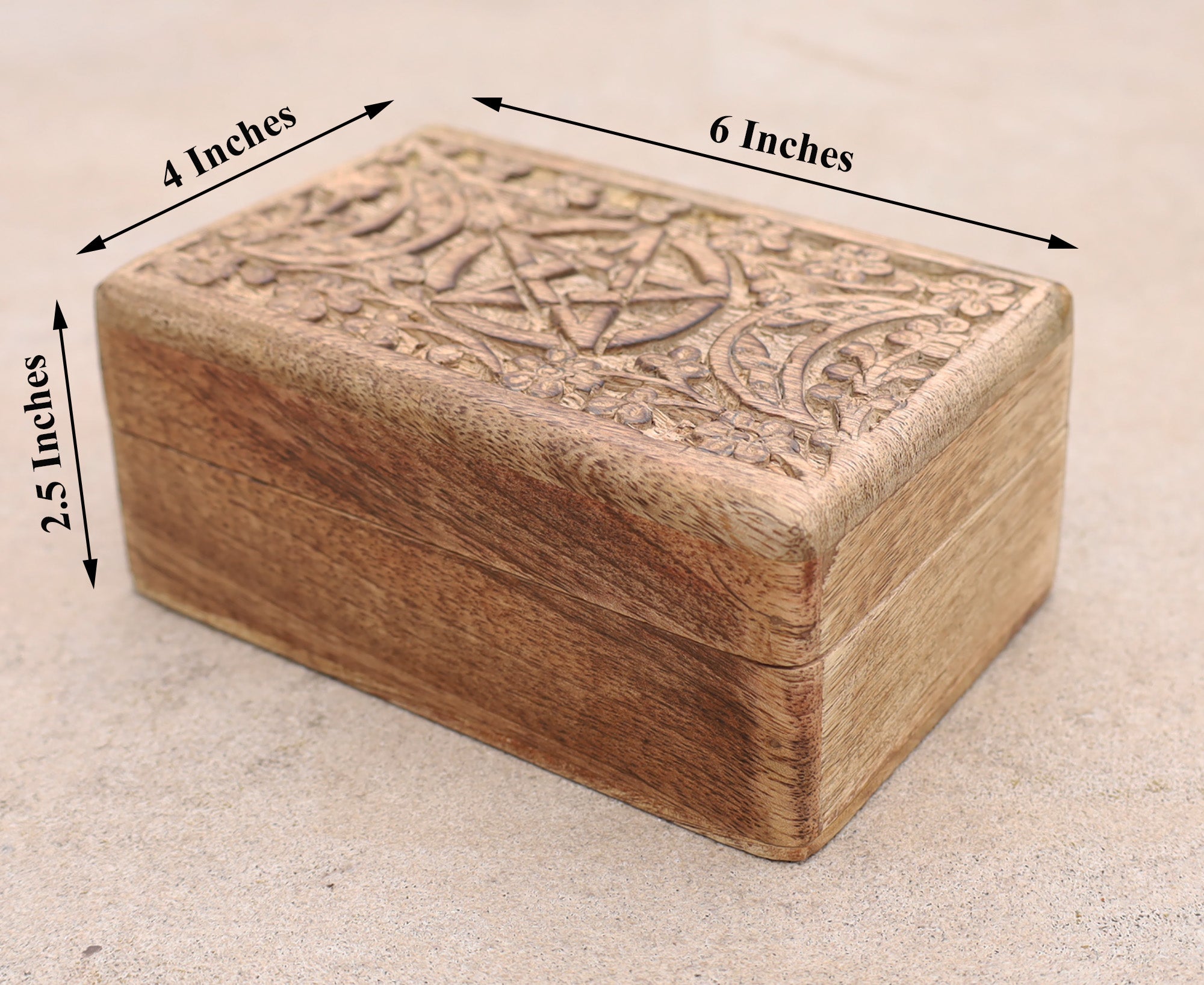 Hand Carved Jewelry Trinket Keepsake Wooden Storage Box Triple Moon - DharmaObjects