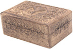 Hand Carved  Peace Sign Jewelry Trinket Keepsake Wooden Storage Box - DharmaObjects