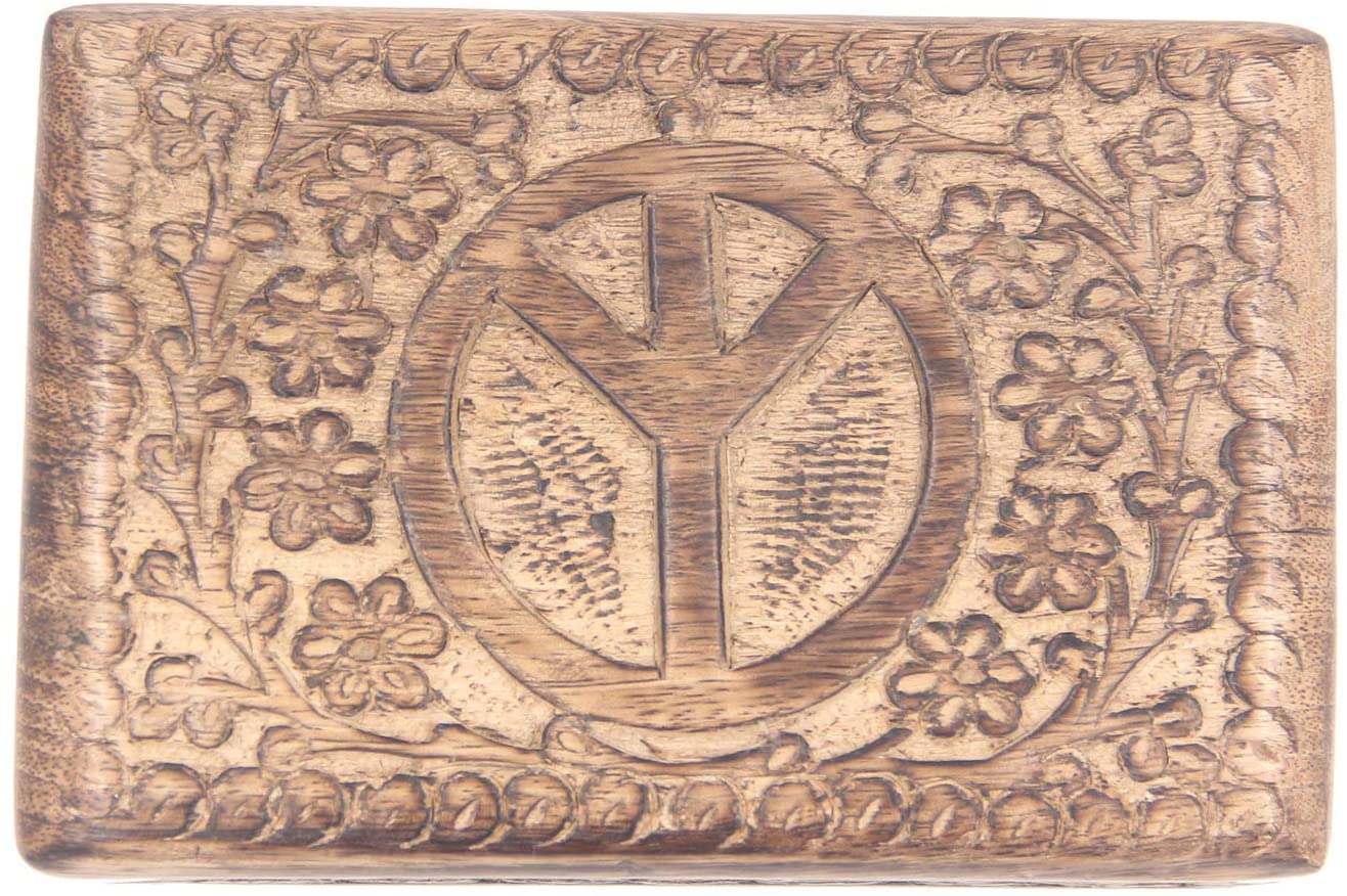 Hand Carved  Peace Sign Jewelry Trinket Keepsake Wooden Storage Box - DharmaObjects