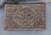 Hand Carved Pentagram Star Wooden Box Keepsake Jewelry Storage