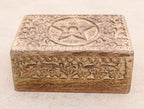 Hand Carved Pentagram Star Wooden Box Keepsake Jewelry Storage - DharmaObjects