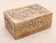 Hand Carved Pentagram Star Wooden Box Keepsake Jewelry Storage