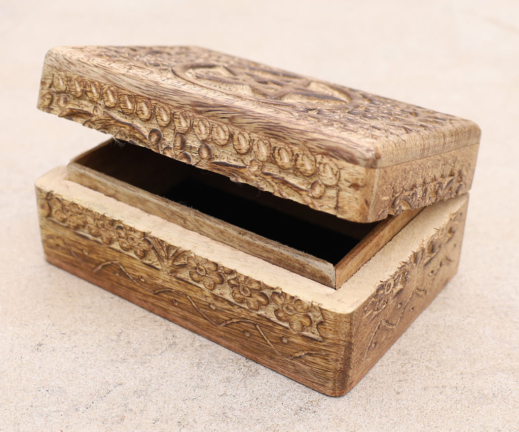 Hand Carved Pentagram Star Wooden Box Keepsake Jewelry Storage - DharmaObjects