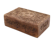 Celestial Moon and Stars Hand Carved Wooden Storage Keepsake Box