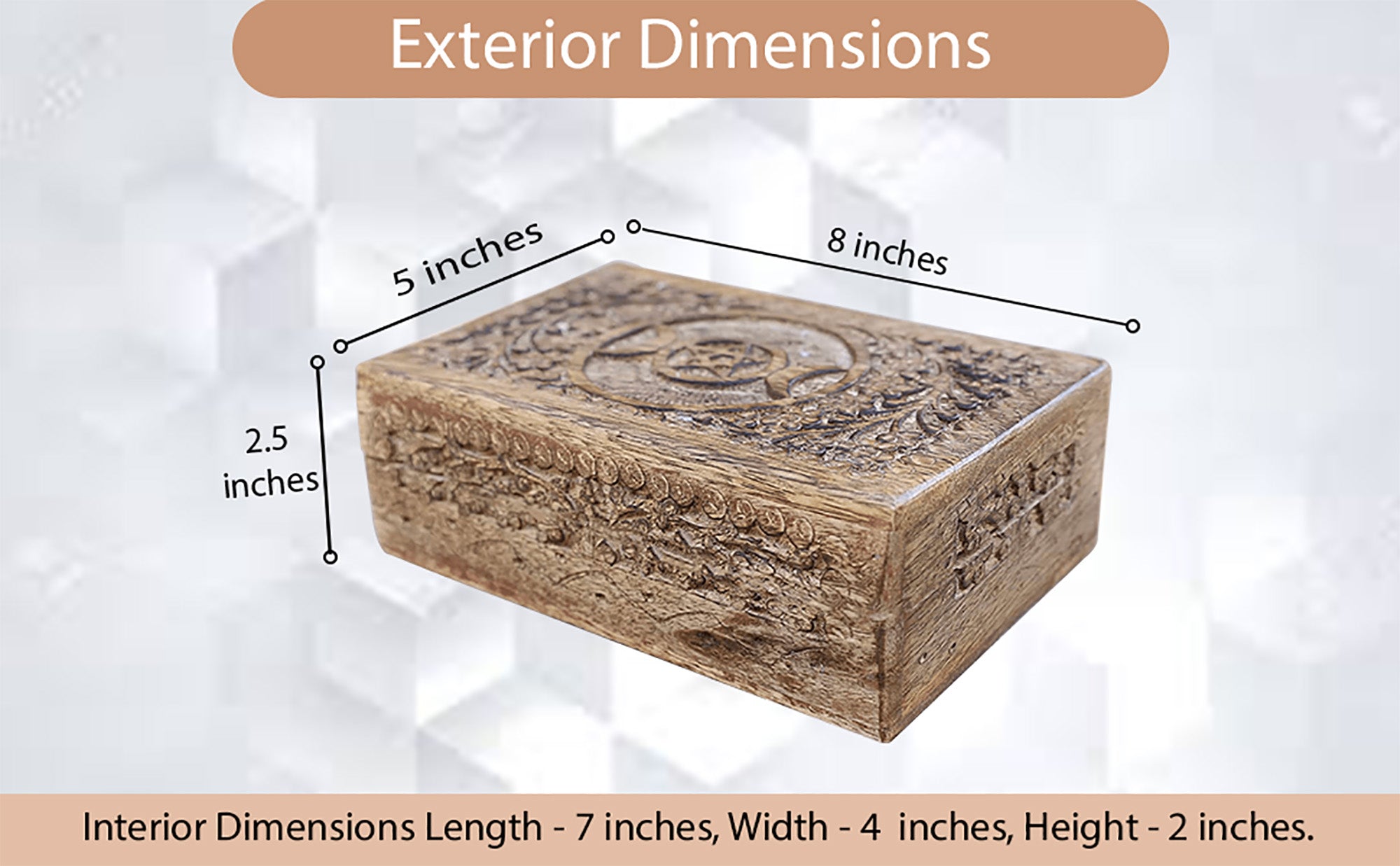 Triple Moon Hand Carved Jewelry Trinket Keepsake Wooden Storage Box (Triple Moon, Large) - DharmaObjects
