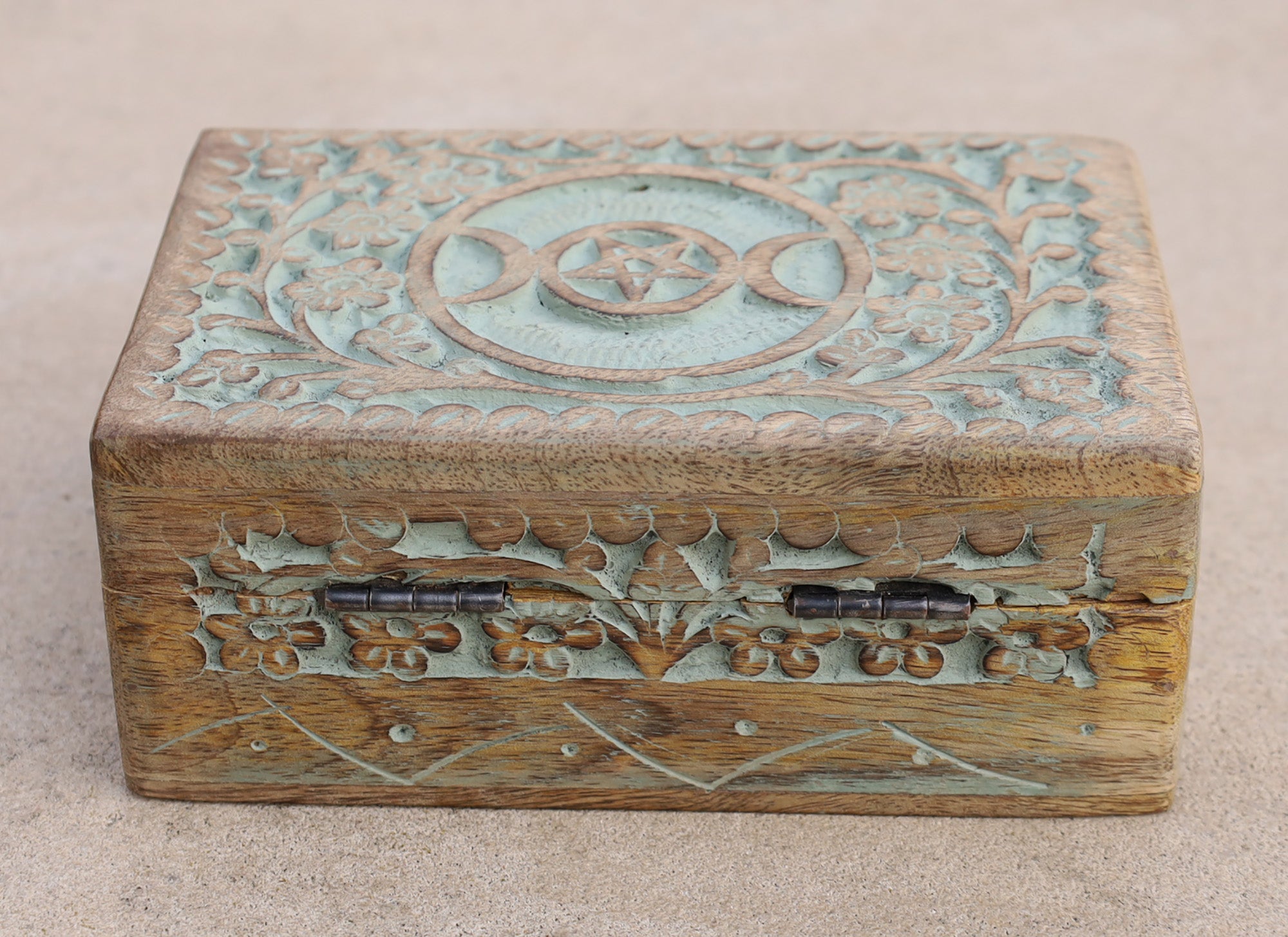 Hand Carved Triple Moon Wooden Storage, Jewelry, Keepsake Box