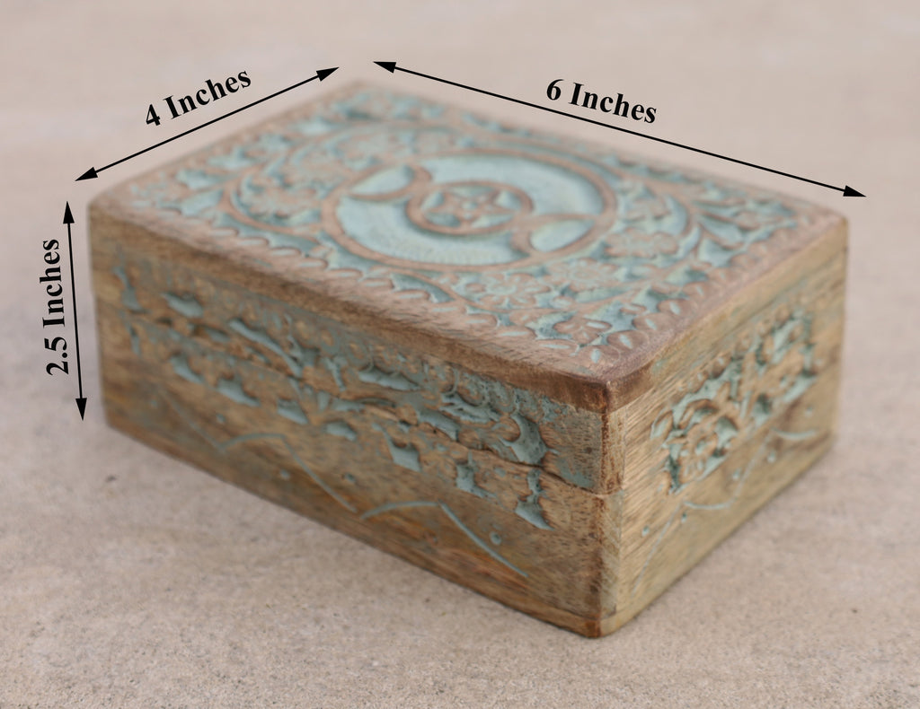 Hand Carved Triple Moon Wooden Storage, Jewelry, Keepsake Box