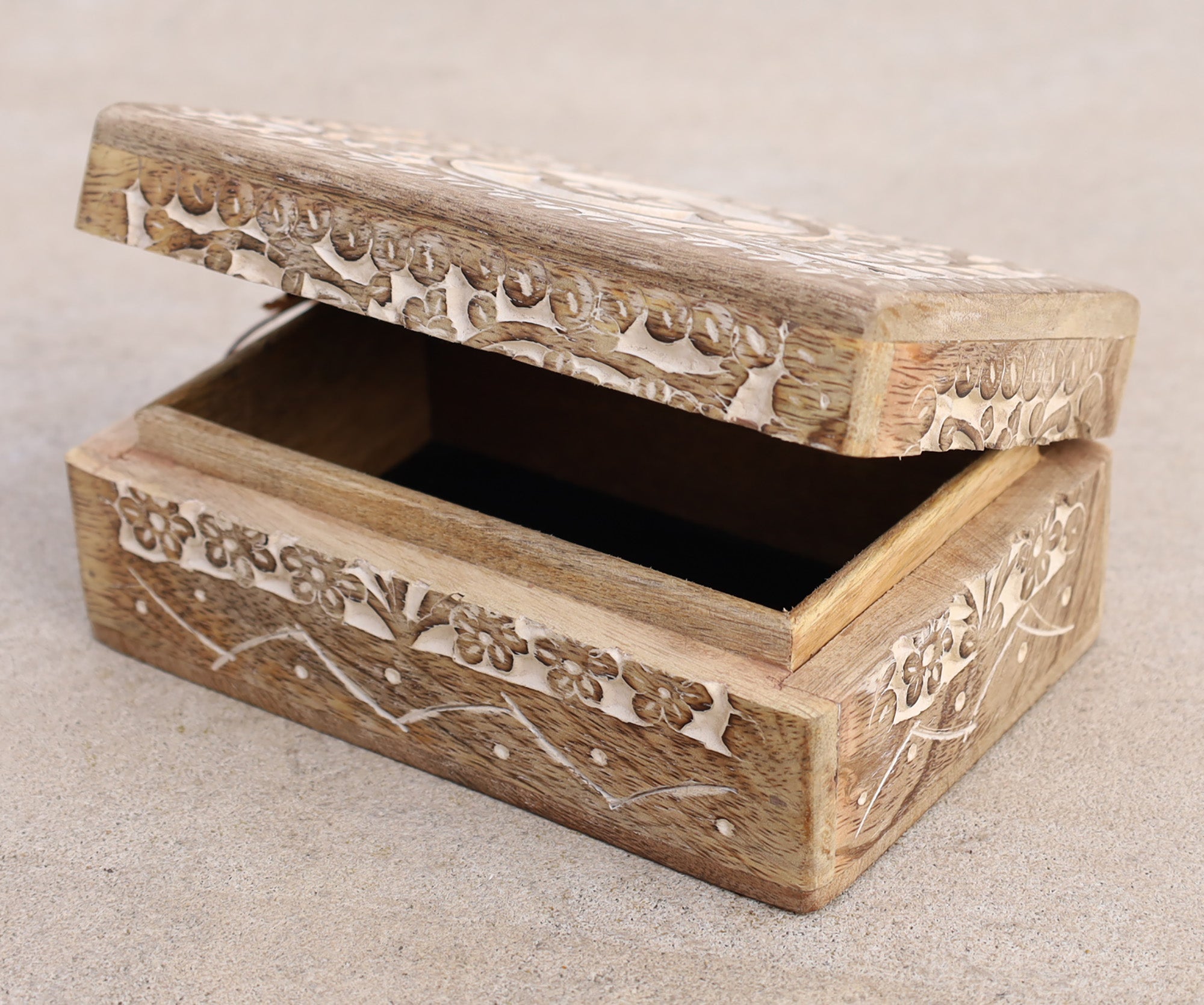 Hand Carved Triple Moon Wooden Storage, Jewelry, Keepsake Box