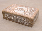 Triple Moon Hand Carved Jewelry Trinket Keepsake Wooden Storage Box (Triple Moon, Large) - DharmaObjects