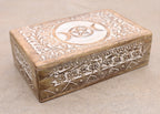 Triple Moon Hand Carved Jewelry Trinket Keepsake Wooden Storage Box (Triple Moon, Large) - DharmaObjects