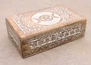 Triple Moon Hand Carved Jewelry Trinket Keepsake Wooden Storage Box (Triple Moon, Large)