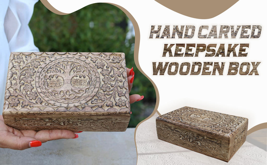 Large Hand Carved Tree of Life Wooden Box Keepsake Storage Multi Utility - DharmaObjects