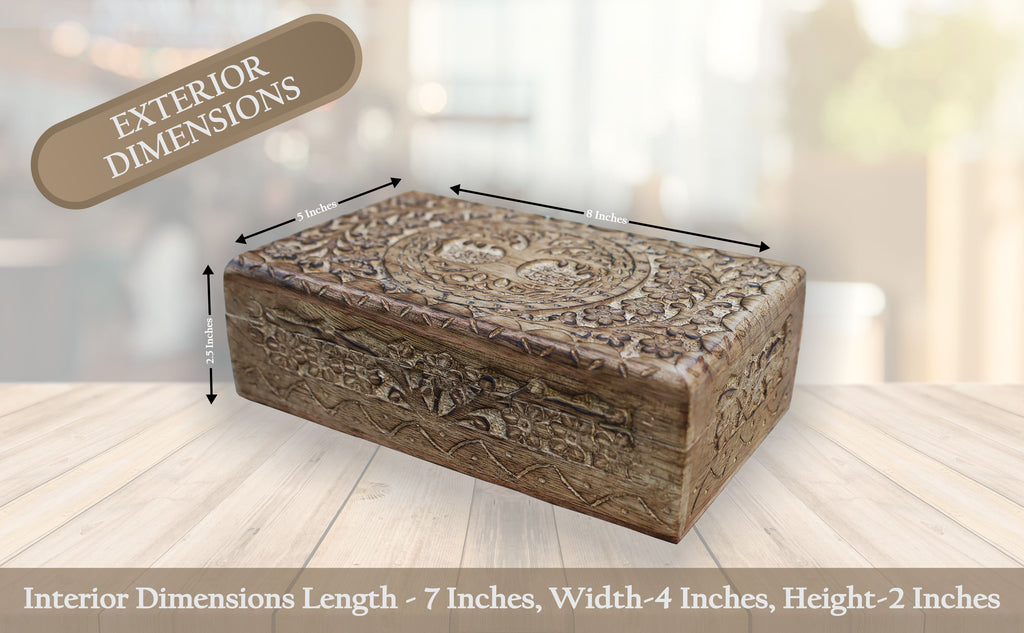 Large Hand Carved Tree of Life Wooden Box Keepsake Storage Multi Utility - DharmaObjects