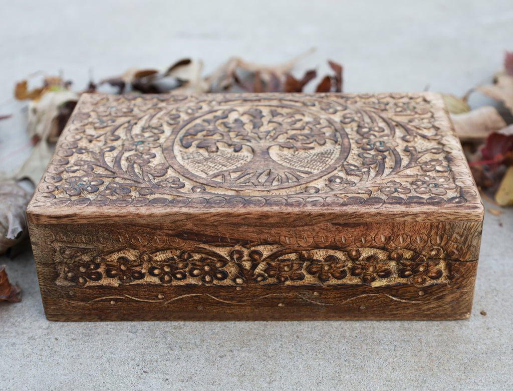 Hand Carved Tree of Life Wooden Box Keepsake Jewelry Storage