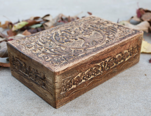 Hand Carved Tree of Life Wooden Box Keepsake Jewelry Storage