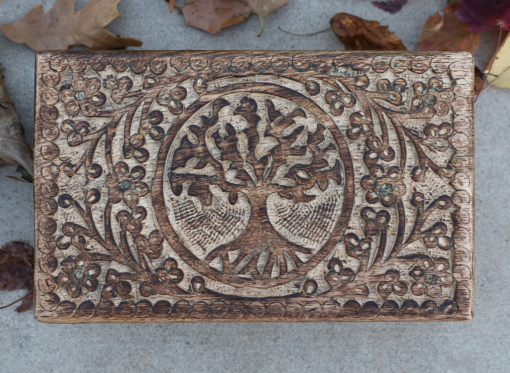 Hand Carved Tree of Life Wooden Box Keepsake Jewelry Storage