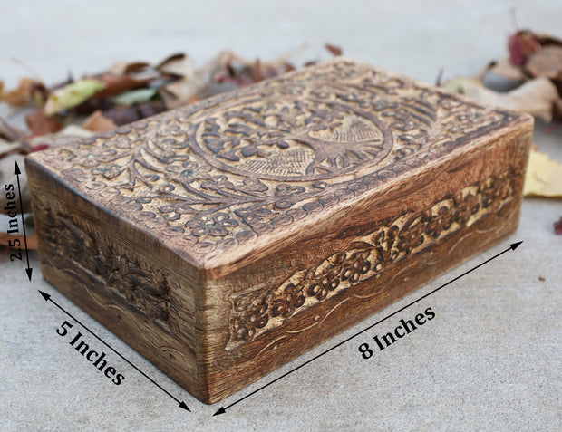 Hand Carved Tree of Life Wooden Box Keepsake Jewelry Storage