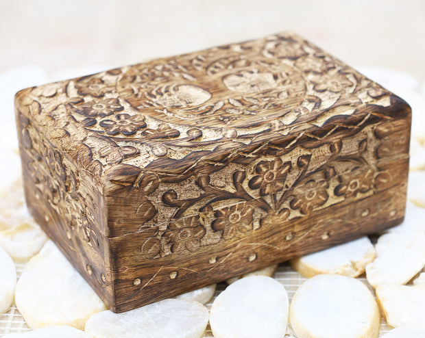 Tree Of Life Hand Carved Jewelry Storage Keepsake Wooden Box