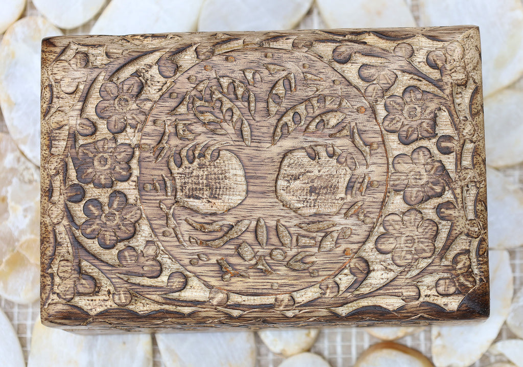 Tree Of Life Hand Carved Jewelry Storage Keepsake Wooden Box - DharmaObjects