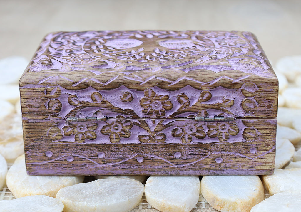 Tree Of Life Hand Carved Jewelry Storage Keepsake Wooden Box - DharmaObjects